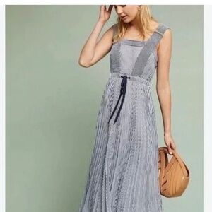 Anthropologie Maeve Darcy Striped Bib Front dress Sz 8